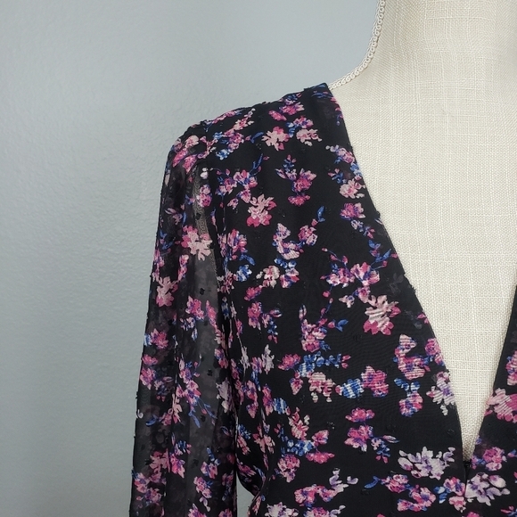 BUDDY LOVE Parker V-Neck Black Floral Print Sheer Long Sleeve Mini Dress Sz XS - Picture 4 of 9
